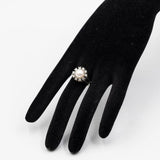 Anello vintage in oro bianco 14k con perla e diamanti (0,40ctw), anni '60