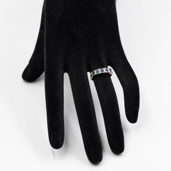 Anello vintage in oro 12k e argento con zaffiri (0,40ctw)