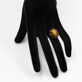 Anello vintage da cocktail in oro giallo 8k con occhio di tigre