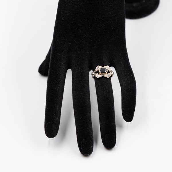 Anello vintage in oro giallo 18k e argento con zaffiro e diamanti di taglio rosa