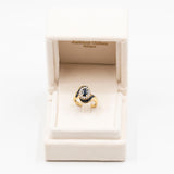 Винтажное кольцо из желтого золота 18 карат с бриллиантами (0,18 карата) и сапфирами, 70-е годы