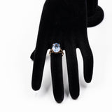Vintage-Cocktailring aus 9-karätigem Gelbgold mit hellblauem synthetischem Spinell, 70er Jahre
