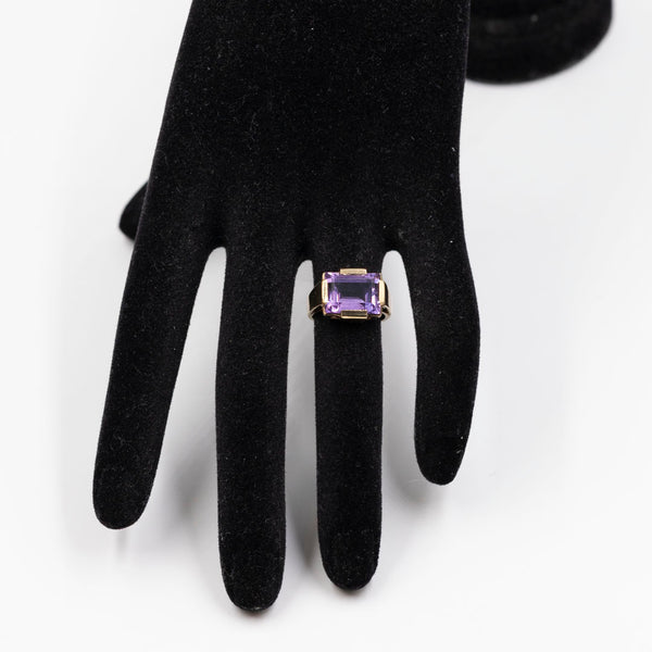 Anello vintage da cocktail in oro giallo 8k e ametista