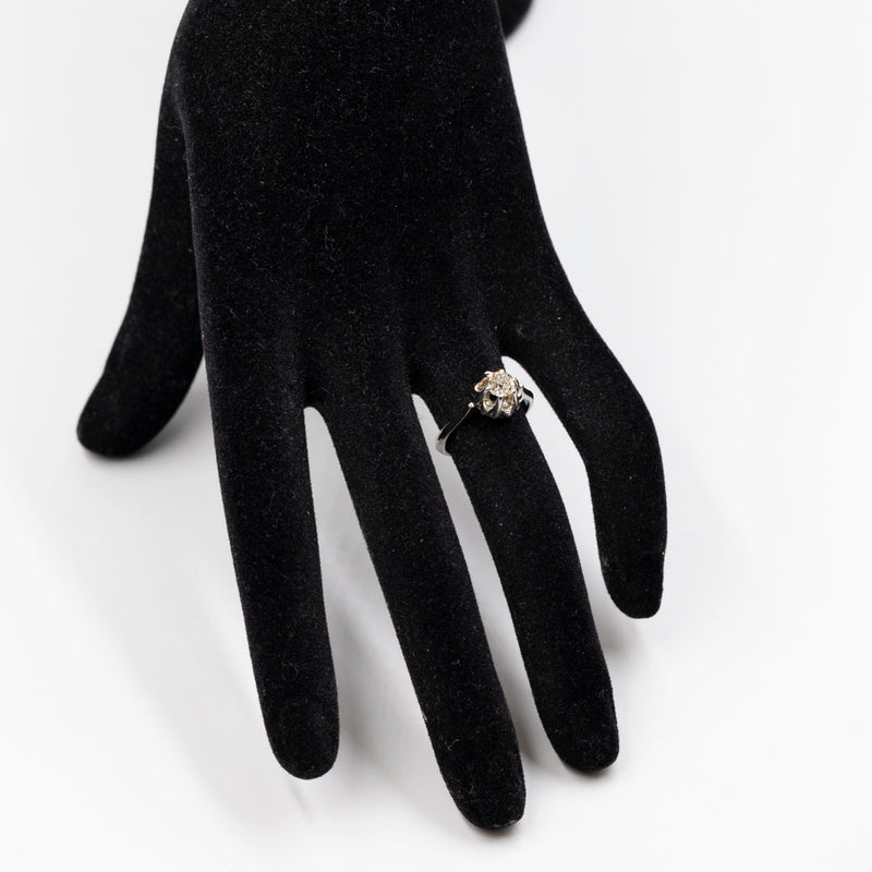 Anello vintage solitario in oro bianco 18k con diamante di taglio vecchio (0,45ct), anni '60