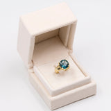 Vintage 14K Gelbgold Fluorit Cocktailring, 70er Jahre