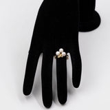 Vintage-Ring aus 14-karätigem Gelbgold mit Perle und Diamant (0.09 ctw), 70er Jahre