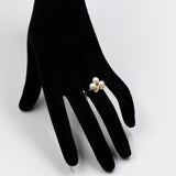 Vintage-Ring aus 14-karätigem Gelbgold mit Perle und Diamant (0.09 ctw), 70er Jahre