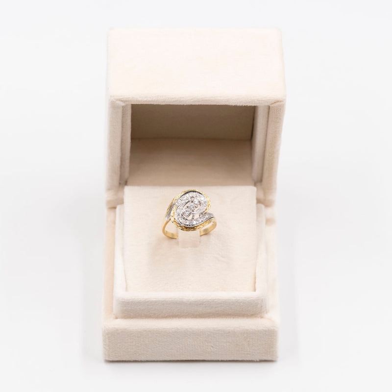 Anello vintage tourbillon in oro bicolore 14k con diamanti (0,26ctw), anni '70