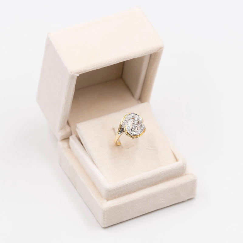 Anello vintage tourbillon in oro bicolore 14k con diamanti (0,26ctw), anni '70