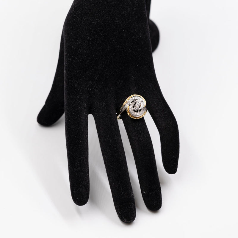 Anello vintage tourbillon in oro bicolore 14k con diamanti (0,26ctw), anni '70