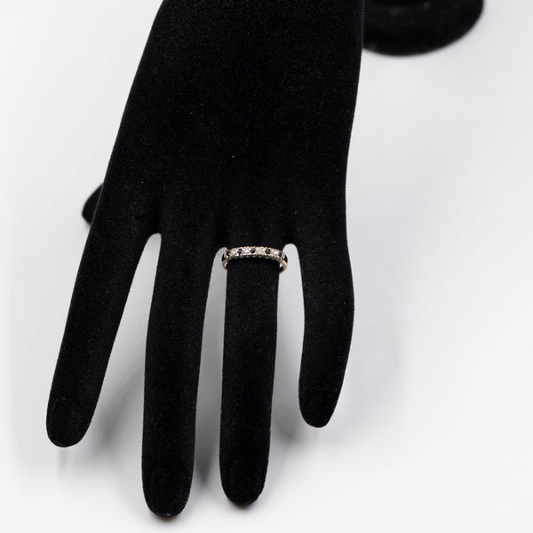 Anello vintage a veretta in oro giallo 9k con zaffiri e diamanti