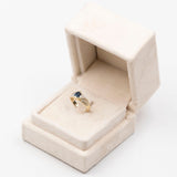 Anello vintage in oro giallo 14k con zaffiro (0,70ct) e diamanti (0,20ctw), anni '70