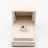 Anello vintage in oro giallo 14k con zaffiro (0,70ct) e diamanti (0,20ctw), anni '70