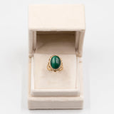 Anello vintage in oro giallo 14k con malachite, anni '70
