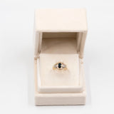 Anello vintage in oro giallo 14k con zaffiro (0,75ct) e diamanti (0,15ctw), anni '70
