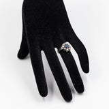 Bague marguerite vintage en or blanc 14 carats avec saphir (environ 0.70 ct) et diamants (environ 0.32 ct), années 70