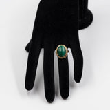 Anello vintage in oro giallo 14k con malachite, anni '70