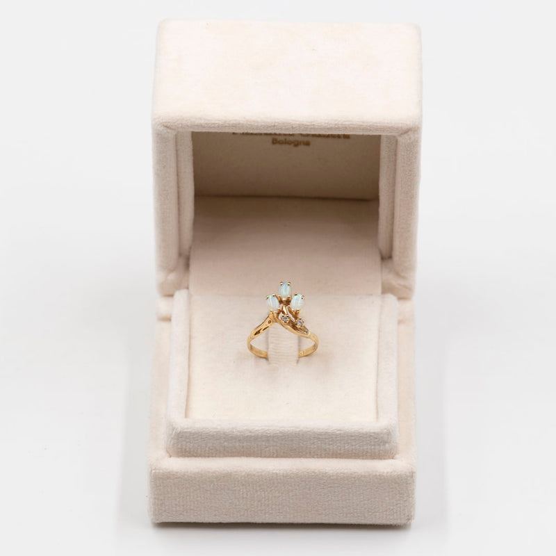 Anello vintage in oro giallo 14k con opali e diamanti, anni '70