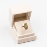 Anello vintage in oro giallo 18k con zaffiri (0,30ctw) e diamante (0,30ct), anni '50
