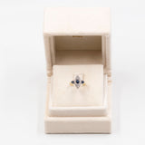 Anello vintage in oro giallo e argento con zaffiri (0,30ctw) e diamanti (0,16ctw)