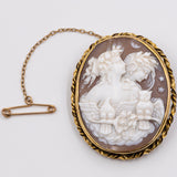 Vintage 14K Yellow Gold Shell Cameo Brooch Aphrodite and Selene, 50s