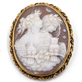 Vintage 14K Gelbgold Muschel-Cameo-Brosche Aphrodite und Selene, 50er Jahre
