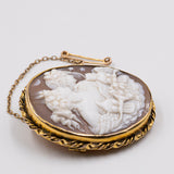 Vintage 14K Yellow Gold Shell Cameo Brooch Aphrodite and Selene, 50s