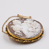 Vintage 14K Gelbgold Muschel-Cameo-Brosche Aphrodite und Selene, 50er Jahre