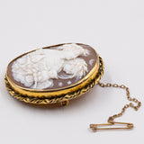 Vintage 14K Gelbgold Muschel-Cameo-Brosche Aphrodite und Selene, 50er Jahre