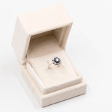 Anello vintage in oro bianco 14k con diamanti (0,84ctw) e zaffiri (0,32ct), anni '70