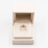 Anello vintage in oro giallo 18k e argento con smeraldo e diamanti
