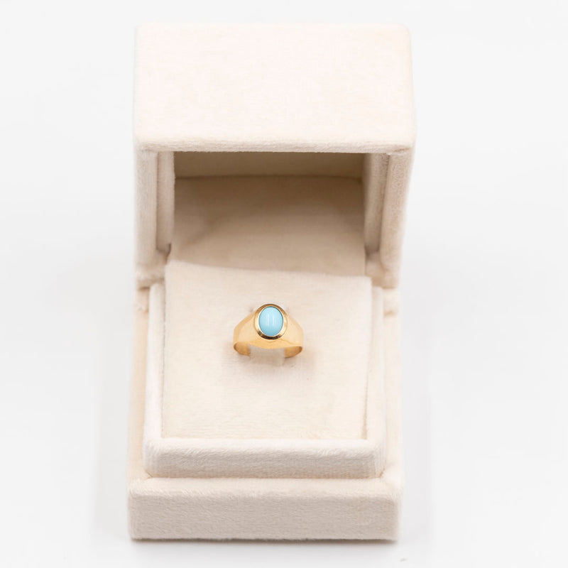 Anello chevalier vintage in oro giallo 18K e turchese