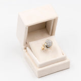 Bague vintage en or jaune 14 carats avec diamants taille brillant et effilés (environ 1.24 ct au total), années 70