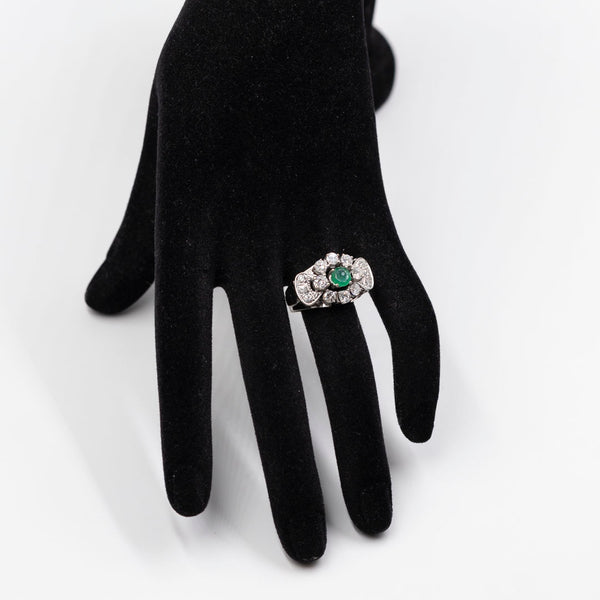 Anello vintage in oro bianco 14k con smeraldo (0,40ct) e diamanti (1,40ctw), anni '60