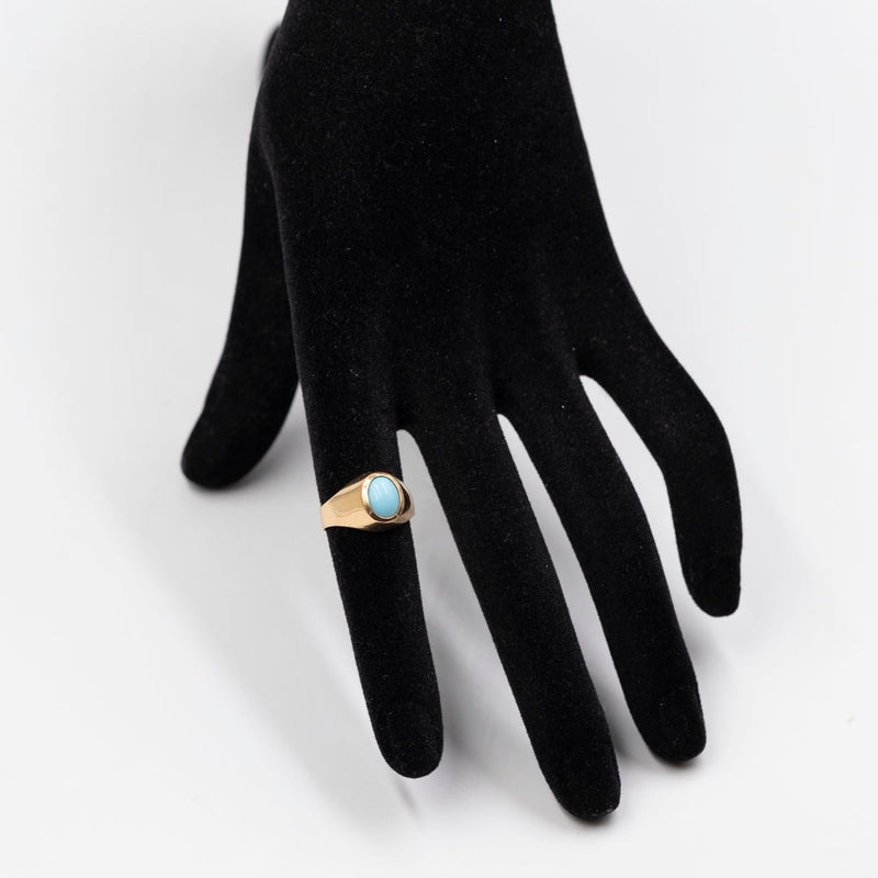 Anello chevalier vintage in oro giallo 18K e turchese