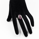 Anillo vintage de oro blanco de 18 k con rubíes y diamantes (0,50 cts), década de 70