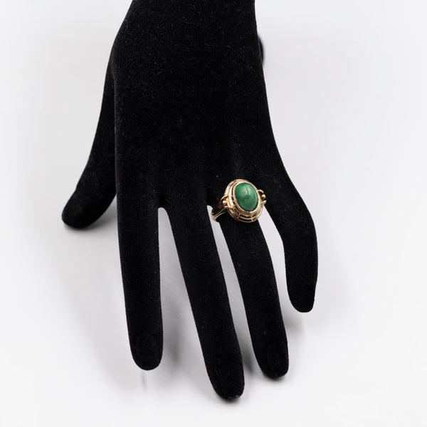 Anello vintage in oro giallo 8k con malachite, anni '60