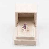 Anillo vintage de oro blanco de 18 k con rubíes y diamantes (0,50 cts), década de 70
