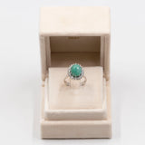 Vintage 14k white gold ring with emerald (4ct) and diamonds (0,50ctw), 70s