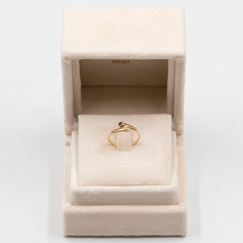 Anello contrarier in oro giallo 18k con diamante e zaffiro, anni '70