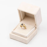 Anillo vintage de oro amarillo de 18 quilates con zafiro (0,50 ct) y diamantes (0,64 ct), años 80