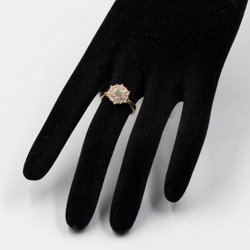 Anello vintage in oro giallo 14k e 18k con diamanti (0,50ctw) e smeraldo