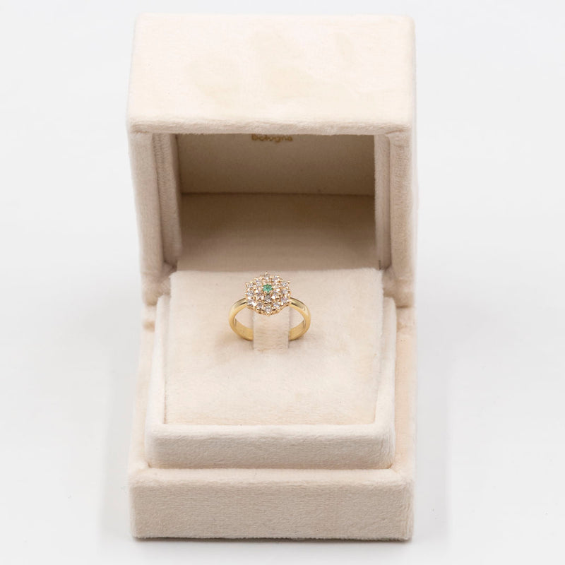 Anello vintage in oro giallo 14k e 18k con diamanti (0,50ctw) e smeraldo