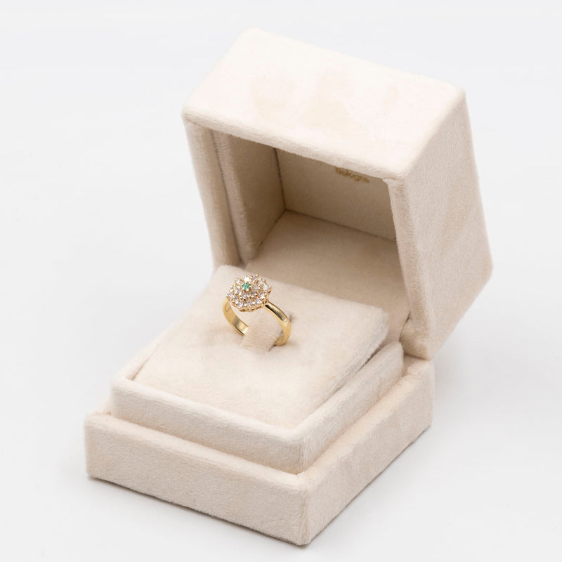 Anello vintage in oro giallo 14k e 18k con diamanti (0,50ctw) e smeraldo
