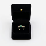 Vintage-Ring aus 14 Karat Gelbgold mit Cabochon-Smaragd und Diamant, 60er/70er Jahre