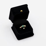 Vintage-Ring aus 14 Karat Gelbgold mit Cabochon-Smaragd und Diamant, 60er/70er Jahre