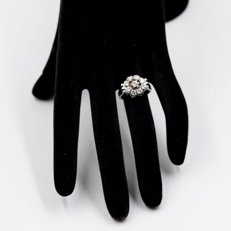 Anello vintage in oro bianco 14k con diamanti per 1ct totale, anni '60