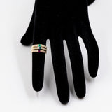 Vintage drei Ringe aus 14-karätigem Gelbgold mit Saphir, Rubin, Smaragd und Diamant (0.30 ctw), 70er Jahre