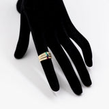 Vintage drei Ringe aus 14-karätigem Gelbgold mit Saphir, Rubin, Smaragd und Diamant (0.30 ctw), 70er Jahre