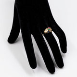 Vintage-Ring aus 18 Karat Gelbgold mit Rubin, Saphir, Smaragd und Diamant (0.30 ctw), 70er Jahre